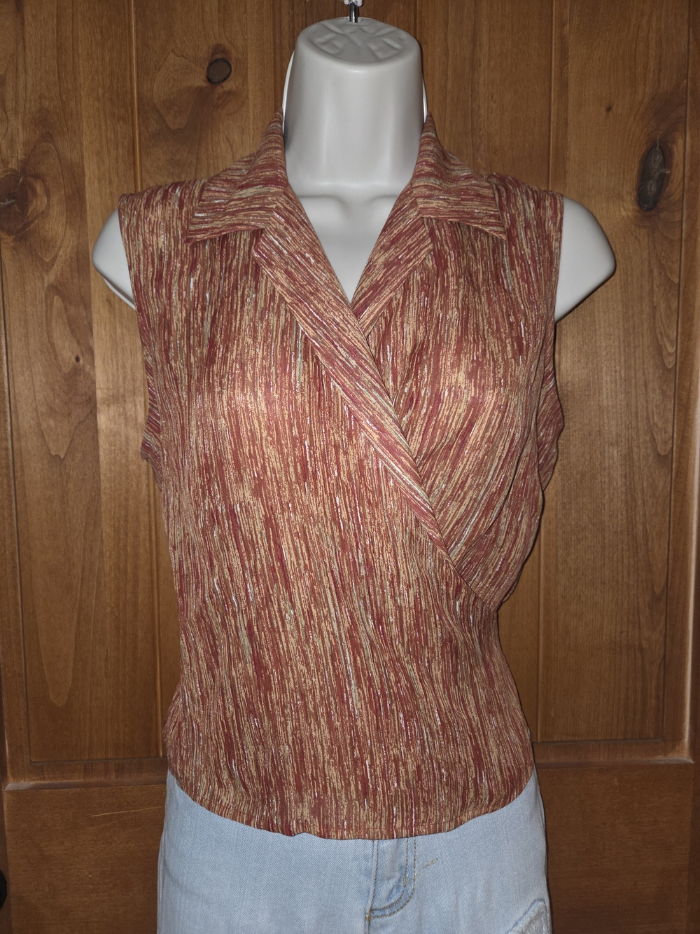 Nine & Co.‎ Sleeveless Wrap-Style Top in Red and Gold